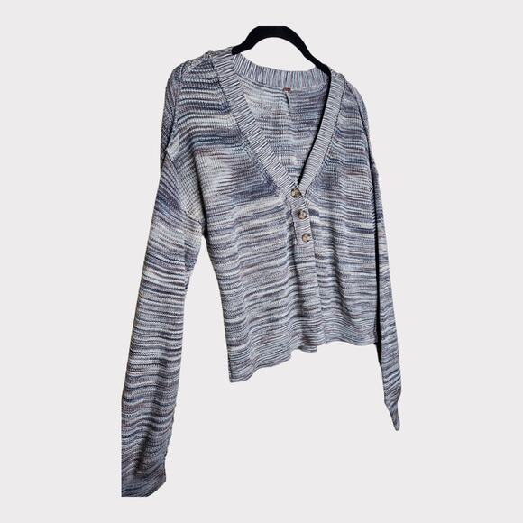 Free People Womens Mercury Sweater Gray Small 1/4 Button Gray Cotton Knit Layer - Picture 4 of 8